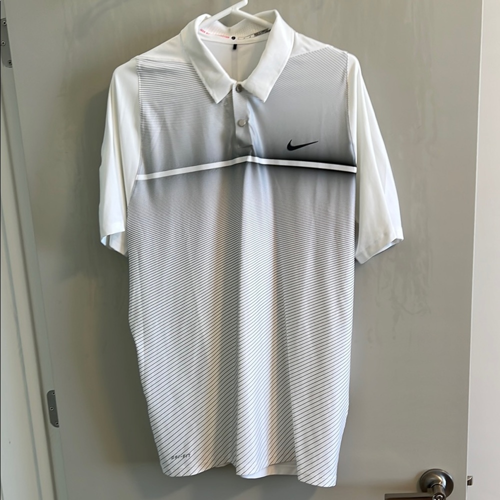 Nike - Tiger Woods White and Black Polo Shirt with Classic Collar